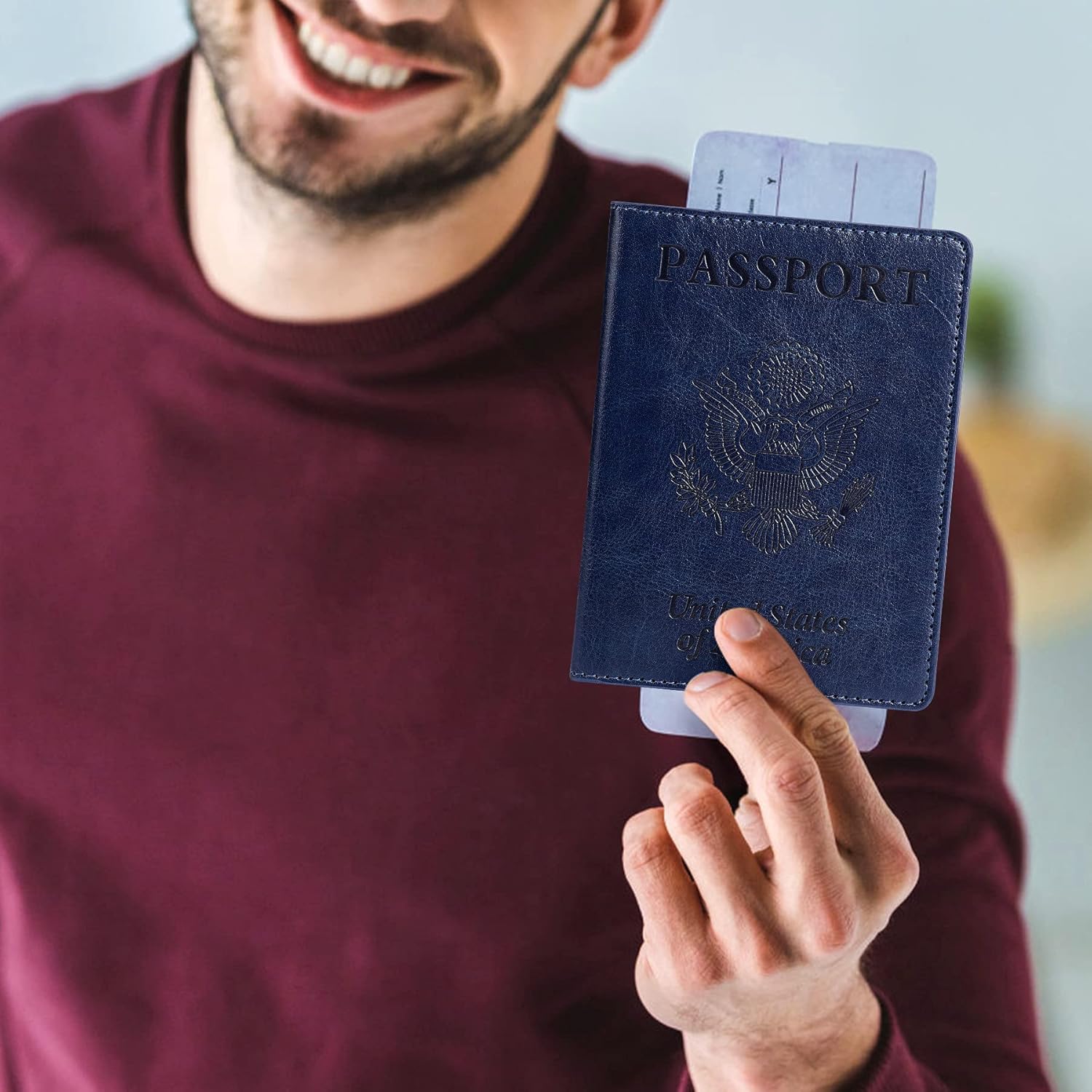  | Passport and Vaccine Card Holder Combo, labato Passport Holder with Vaccine Card Slot Ultra Slim Passport Case Vaccination Card Holder, Passport Cover PU Leather Travel Wallet for Women Men (Blue) | Passport Covers