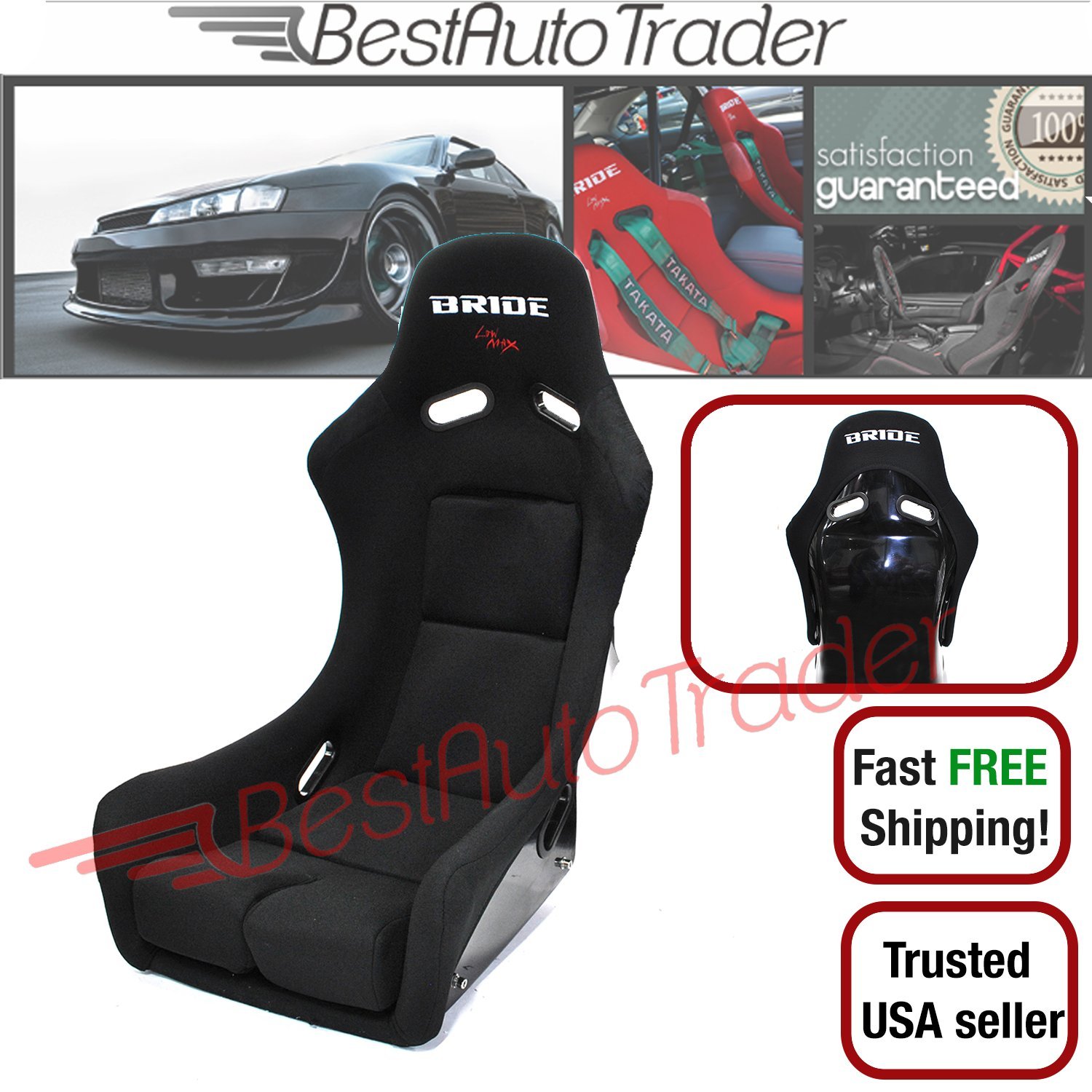 Pair of Bride Zieg III 3 Bucket Seats Black FRP Black Cloth JDM Vios Recaro Nrg