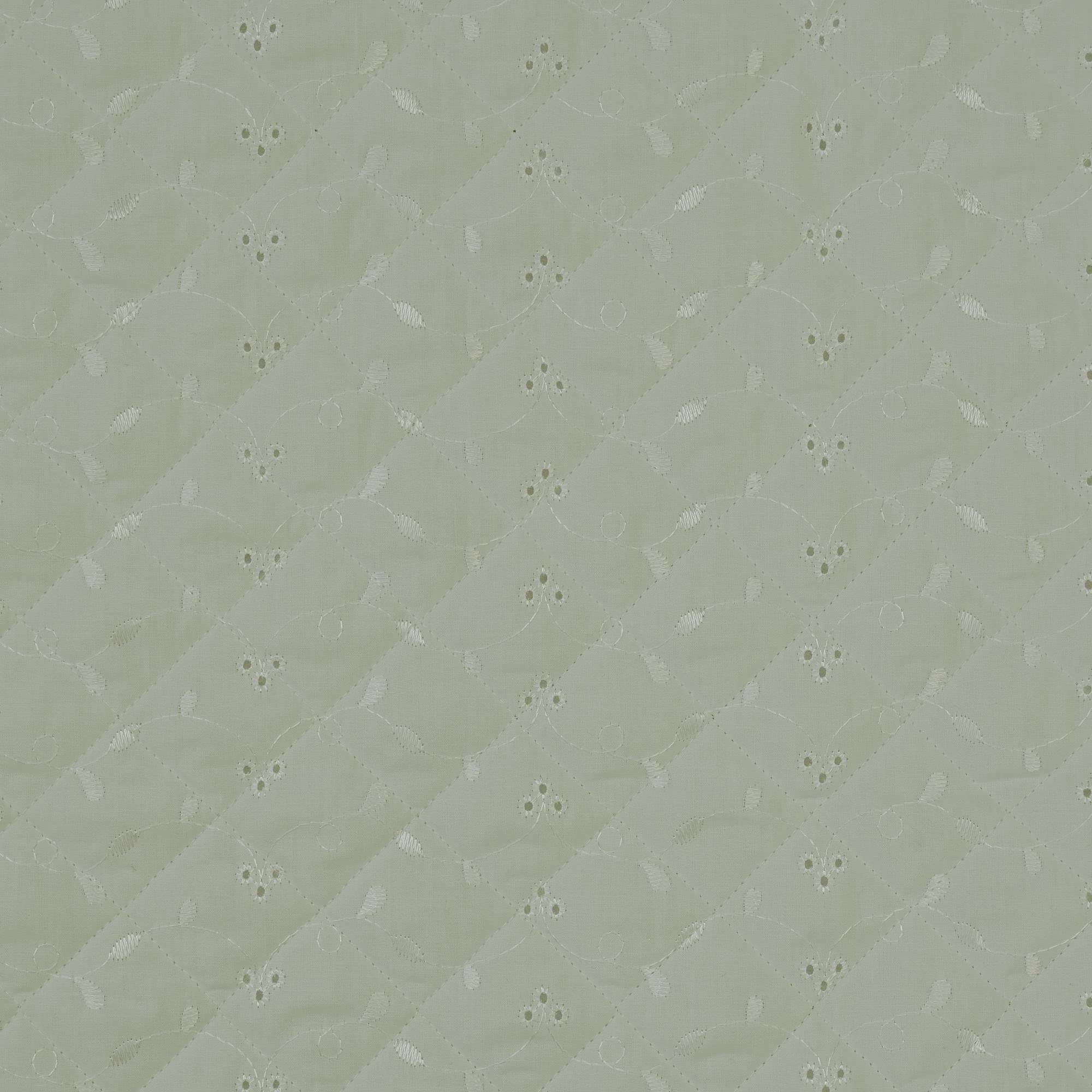 Quilted Wadding 3 Hole Broderie Anglaise Polycotton Embroidery Fabric | 45" - 112 cm Wide (Per Metre, Cream)