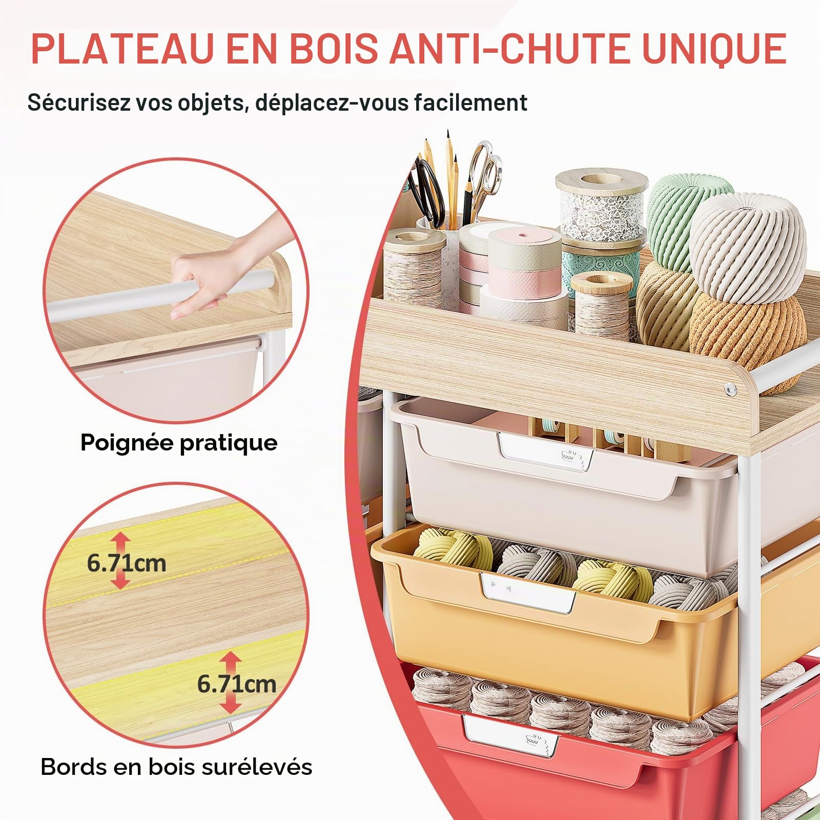 KINGRACK Chariot de Rangement à Roulettes Avec 10 Tiroirs, Chariot à Roulettes Avec Tiroirs Pour Matériel de Bricolage, Matériaux Artistiques, Bureaux à Domicile et Salles de Classe (Multicolore)