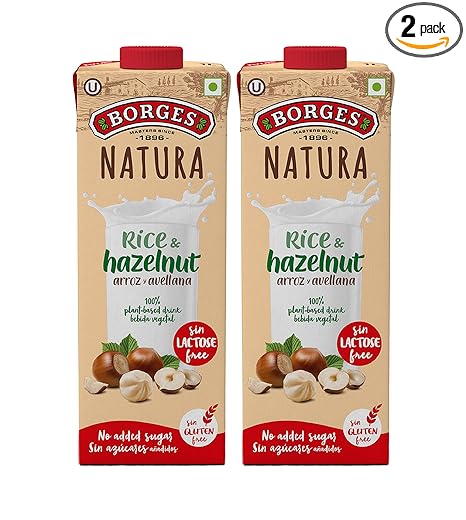 Natura Rice & Hazelnut Drink | 100% Plant Based Milk, Gluten Free, Vegan Milk, Lactose Free, Dairy Free | No Added Sugar | No Added Preservatives - 1 Liter, (Pack of 1L*2)