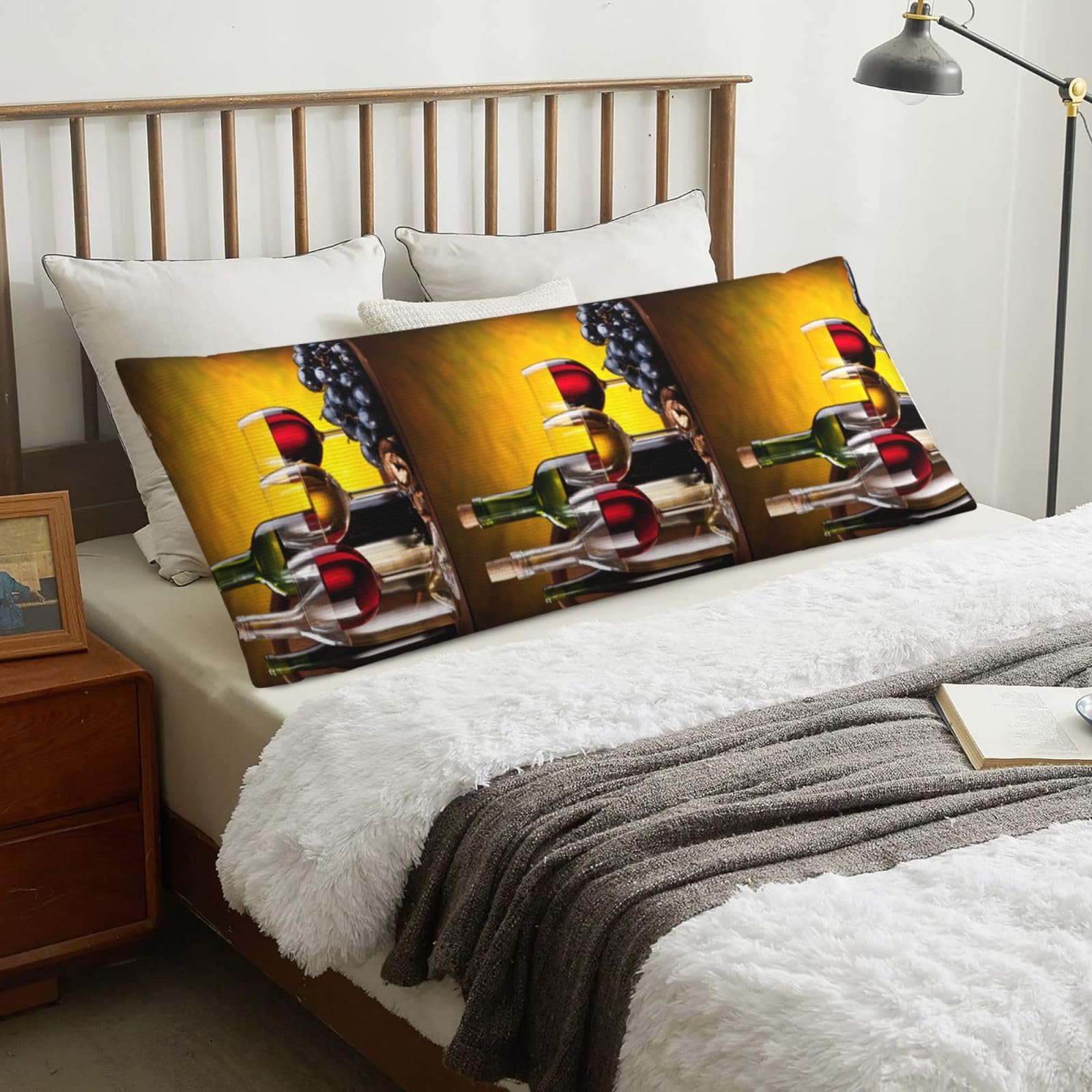 Grapes Wine Bottles And Drink, Body Pillow Cover with Zipper,Long Body Pillowcase 20 x 60 in
