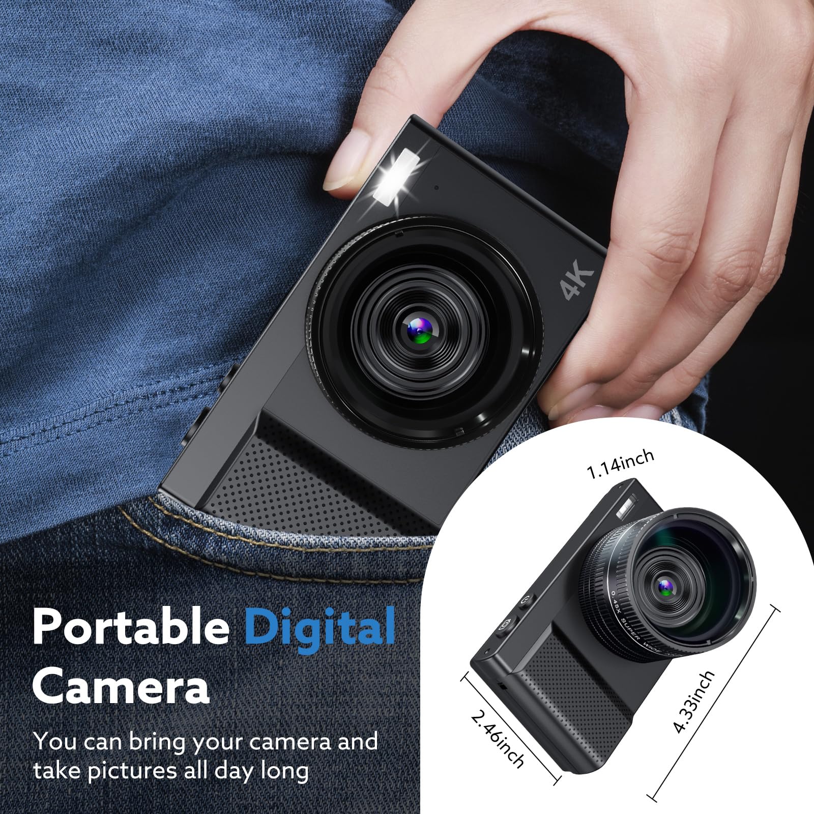 4K Digitalkamera, 64MP Kameras für Fotografie mit 16X Zoom & Autofokus, Vlogging-Kamera für YouTube Video mit Weitwinkel- und Makroobjektiven, Beste Kameras für Content Creators