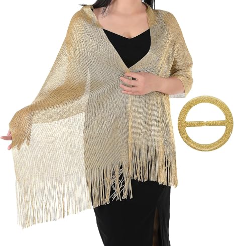 YIFLorine TANG Châle Wrap Écharpe Femme Élégant Avec Glands Et Clip - Étole Métallique Scintillante Pour Mariage, Soirée Et Fête - Foulard Brillant