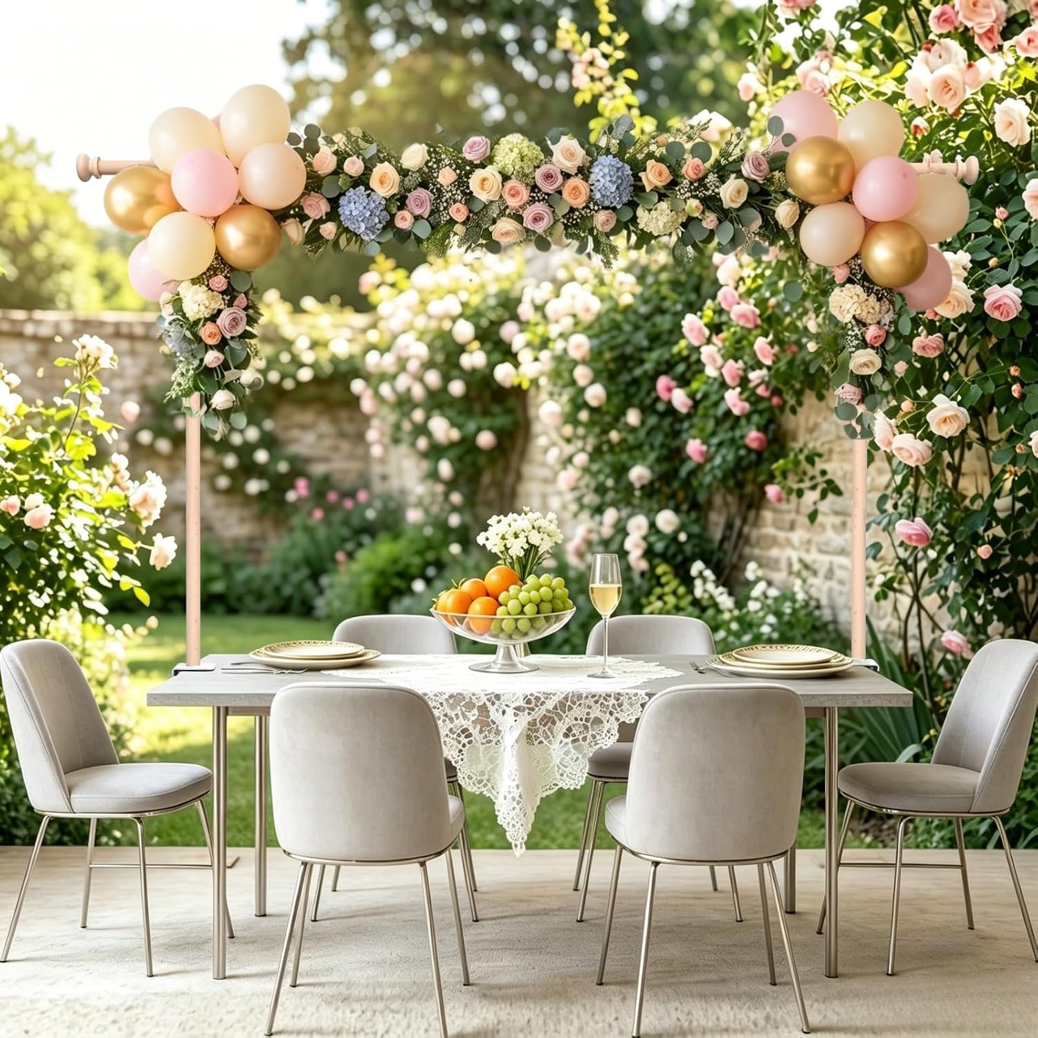 Beyeutao Wood Over The Table Rod Stand with Clamps Adjustable Table Rod Stand 15-47” Tall 15-90” Length Wooden Table Stands for Decoration Party Anniversary Wedding Birthday Garden Arbors Christmas Halloween