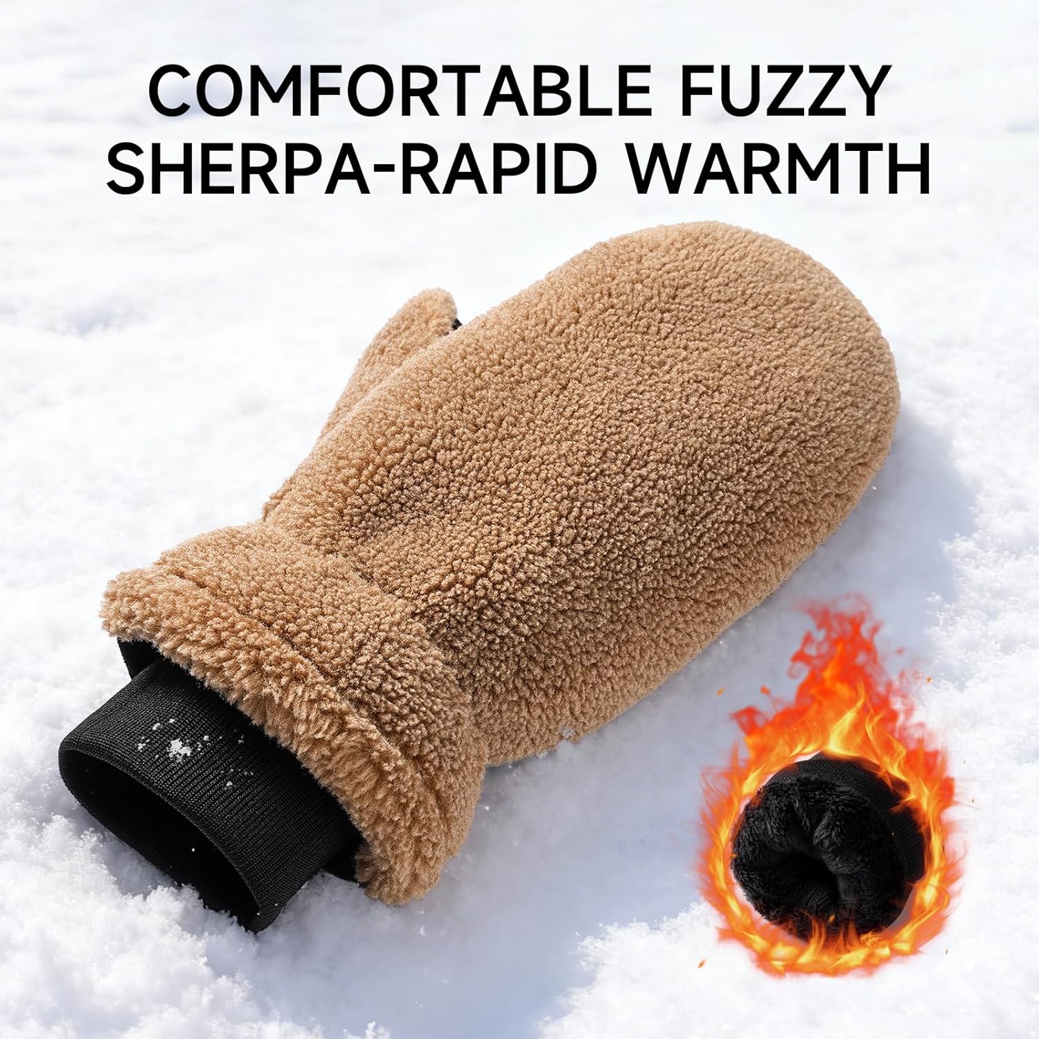 OZERO Winter Gloves Mittens for Women, Warm Thermal Windproof Fleece Lined Fuzzy Sherpa Gloves for Women - Image 3