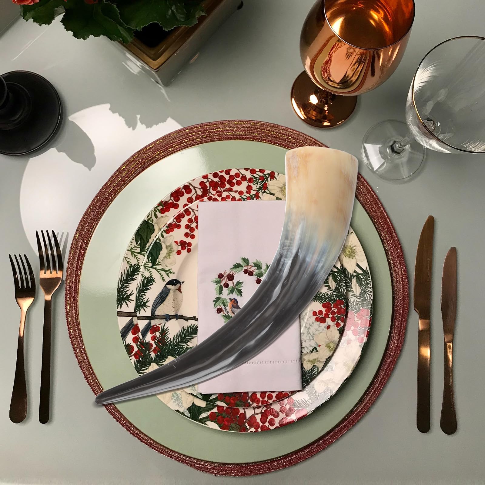 PACKOVE Tazza Decorativa Corno D’opera D’arte Vichingo Boccale di Birra in Corno Naturale Artigianale Calice per Vino e Decorazione per Ambienti Rustici e Collezionisti