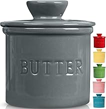 PriorityChef French Butter Crock for Counter with Water Line, On Demand Spreadable Butter, Ceramic Butter Keeper to Leave On Counter, French Butter Dish, Grey