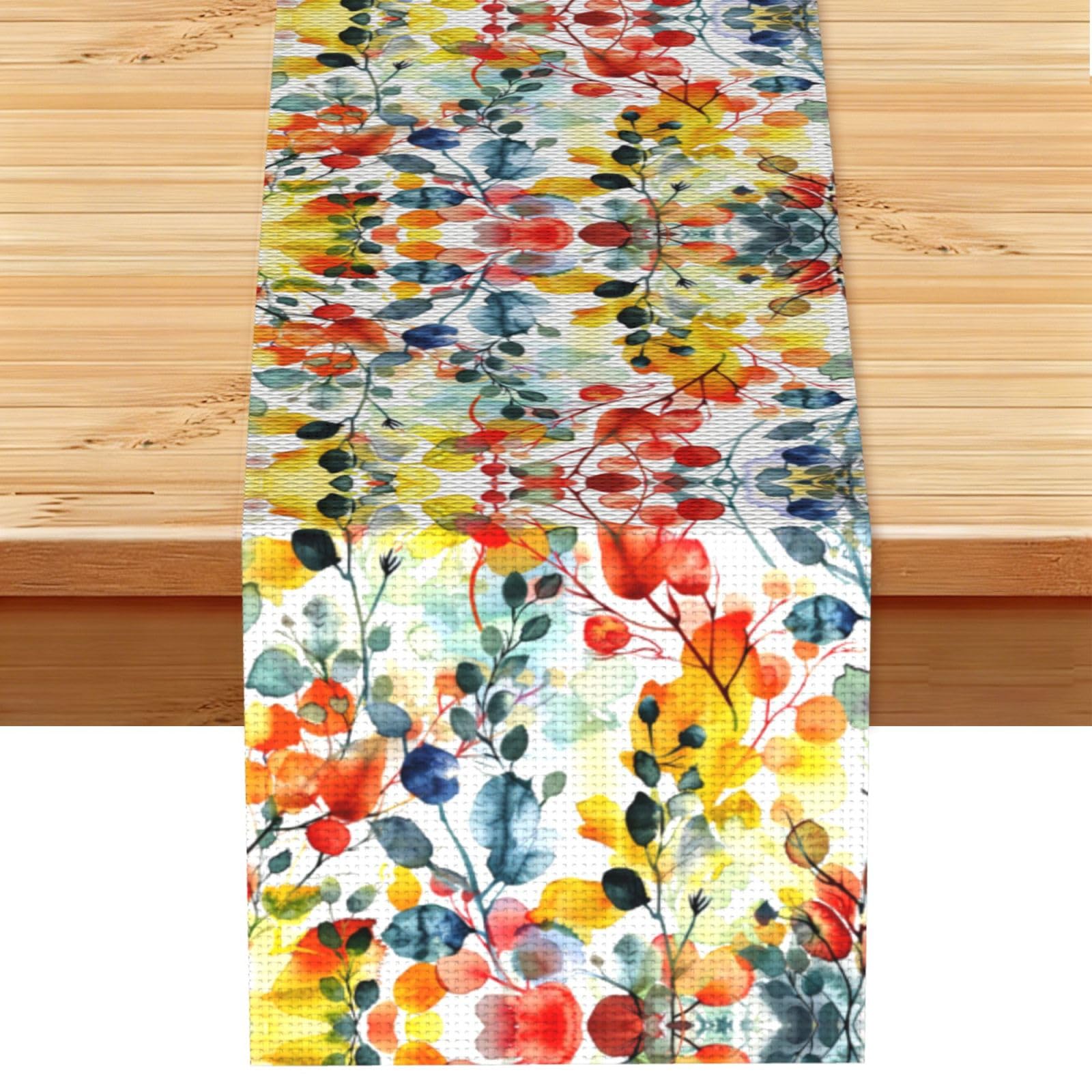 Bright Red Blue Watercolor Printed Table Runner 13 x 72, Wrinkle Resistant Decor for Dining Table Coffee Table Fireplace
