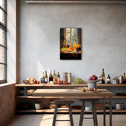 Miniatura 85 de Hzddty Lienzo decorativo para pared, diseño rústico de cocina, vino tinto y pan, cuadros de comida para decoración de pared, impresiones de pintura