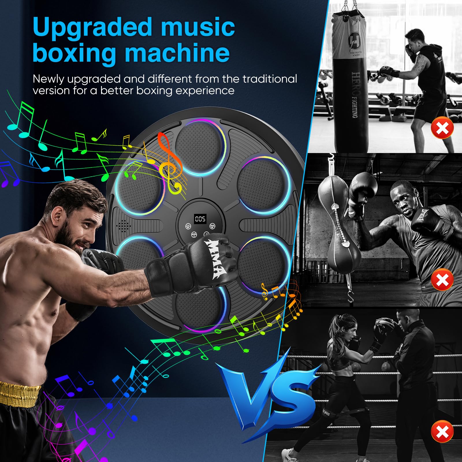 Máquina De Boxeo Musical LED Inteligente Bluetooth Con Guantes, 9 Ajustes De Velocidad Y Modo De Conteo Para Adultos Y Niños
