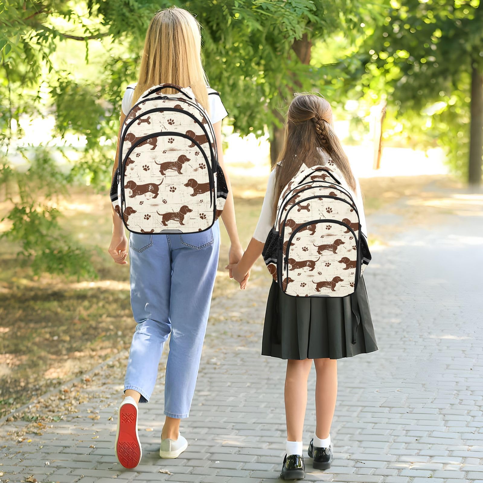 KLL Plecaki podręczne dla nastolatków gimnazjum duża torba na książki nastoletni chłopcy plecak podróżny Dashshund pies uroczy brązowy retro