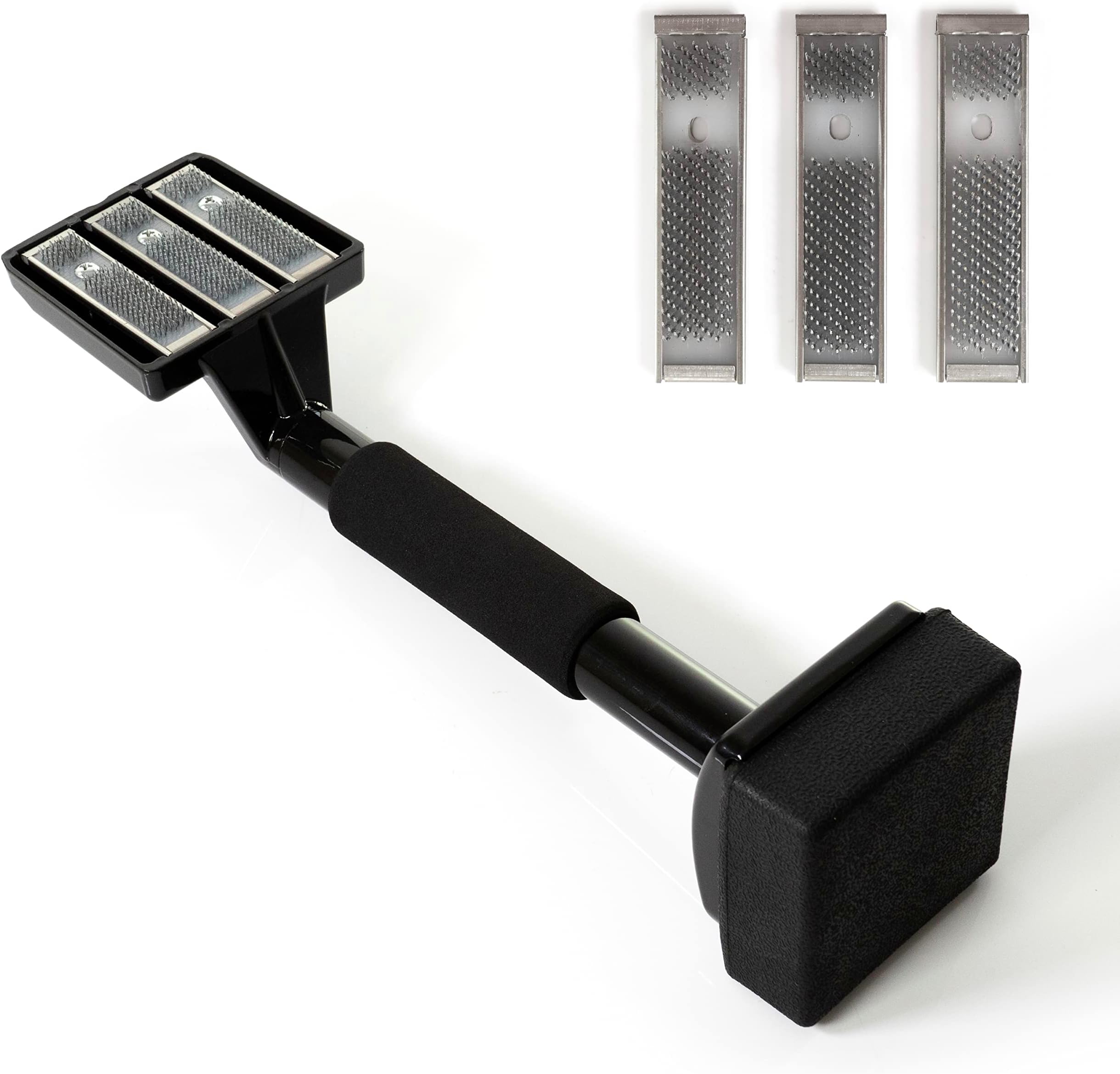 Non-Adjustable Carpet Knee Kicker and 3 Extra Nap Inserts/Grips - 16.5" Black Carpet Fitting Tool - For Positioning, Holding and Gripping Carpet