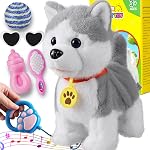 Walking Barking Singing Samoyed Puppy Toy, Repeats What You Say, Realistic Licking Tongue Wagging Tail Mechanical Dog with Touch or Voice Control, Interactive Music Dancing Plush Pet for Kids