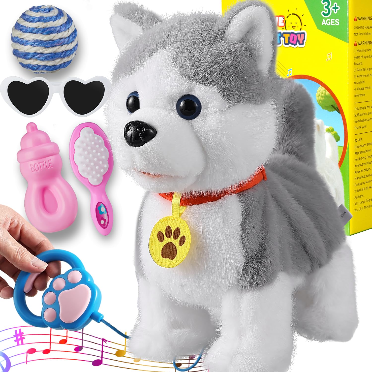 Marsjoy Husky Walking Barking Dog for Kids Interactive Musical Puppy Robot Repeats What You Say, Realistic Licking Tongue Wagging Tail Remote Control Toddler Toys for Girls and Boys Birthday Gifts