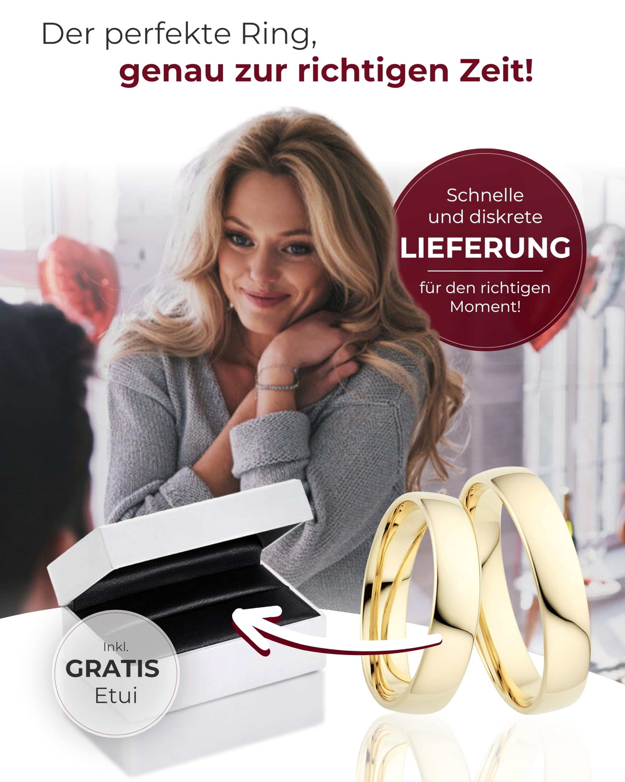 123traumringe Eheringe in 333 Gelbgold I Partnerringe mit Gravur & Etui I Gravierbare Eheringe mit Ringgröße 50-72 mm I Edle Verlobungsringe in 4 mm Breite & 1,3 mm Stärke I P22