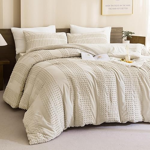 Miniatura 7 de Andency Juego de edredón beige copetudo, tamaño individual (68 x 90 pulgadas), 2 piezas (1 edredón, 1 funda de almohada), edredón texturizado de