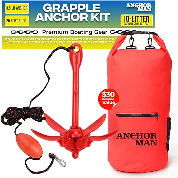 Anchor-Man 3.5lb, 5lb, 8lb Folding Kayak Complete Grapnel Anchor - 10L Storage Kayak Anchor Bag - Navy Anchor, Mushroom Anchor, Jet Ski Anchor Kit with Rope - Ideal for Paddle Board Anchor and Fishing