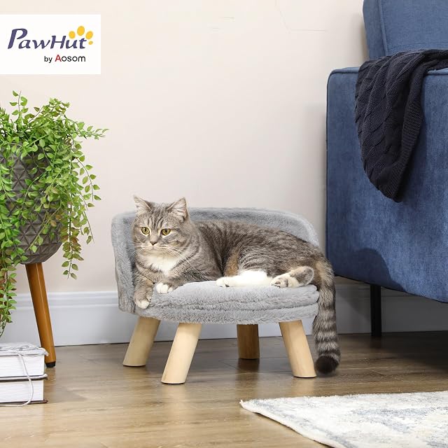 Foto 2 de 8 de PawHut Cama Elevada para Perros con Cojín Lavable Ø40,5x33 cm Gris