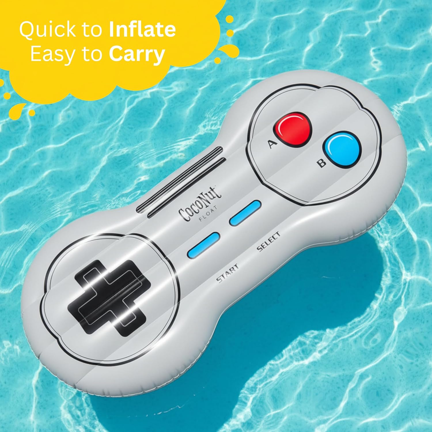 Coconut Outdoor Retro Game Controller Pool Float – Giant Inflatable Raft – Durable Long Lasting 6 Foot Lounge Tube and Water Toy – Fun Decoration for 80’s & 90’s Parties, Events – Ages 8+ Years