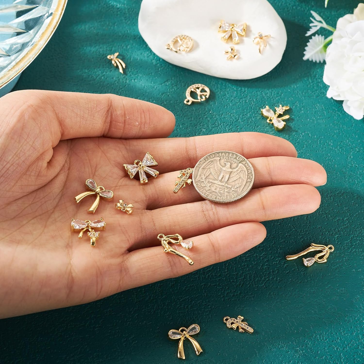 FASHEWELRY Alloy Bowknot Charms Links Golden Bow Tie Connector Charms Metal Bow Link Charms Bow Earring Connectors Christmas Jingle Bell Bow Charms for DIY Necklace Bracelet Jewelry Making - Image 4