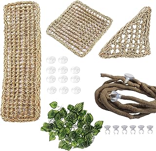 PINVNBY Bearded Dragon Hammock Lizard Natural Seagrass Habitat Reptile Tank Accessories Jungle Climber Vines Flexible Leaves Decor for Climbing Chameleon Hermit Crabs Gecko Snakes