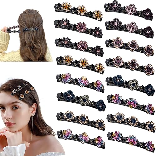 Pinzas de cabello trenzadas con piedra de cristal pinzas trenzadas para el cabello para mujer 16 piezas con 3 clips para el cabello para niñas