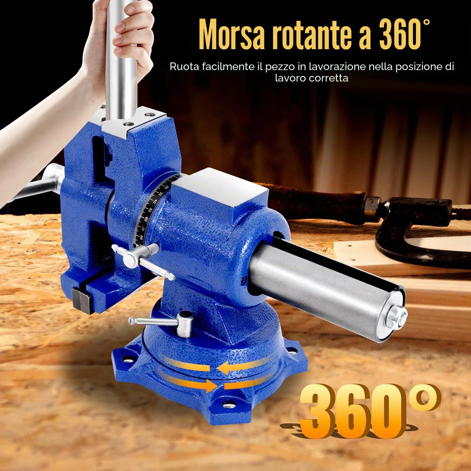 Morsa da lavoro multifunzione, girevole a 360°, Blu, 100 mm