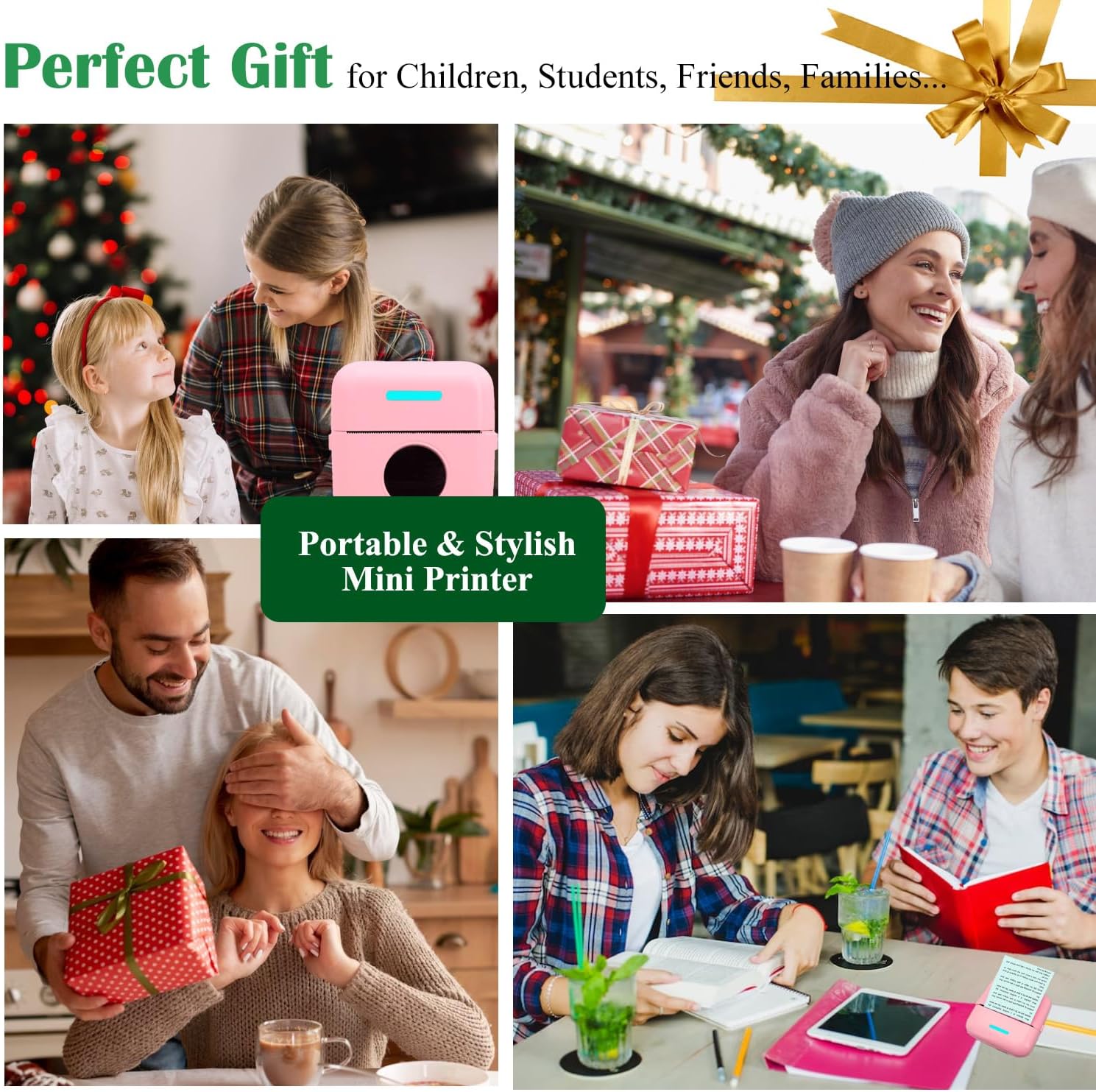 Mini Portable Printer, Inkless Sticker Printer with 12 Rolls Paper, Thermal for Notes/Photos/Stickers/Labels/Receipts, Compatible with iPhone, Android Phone & Tablet, Pink - Image 7