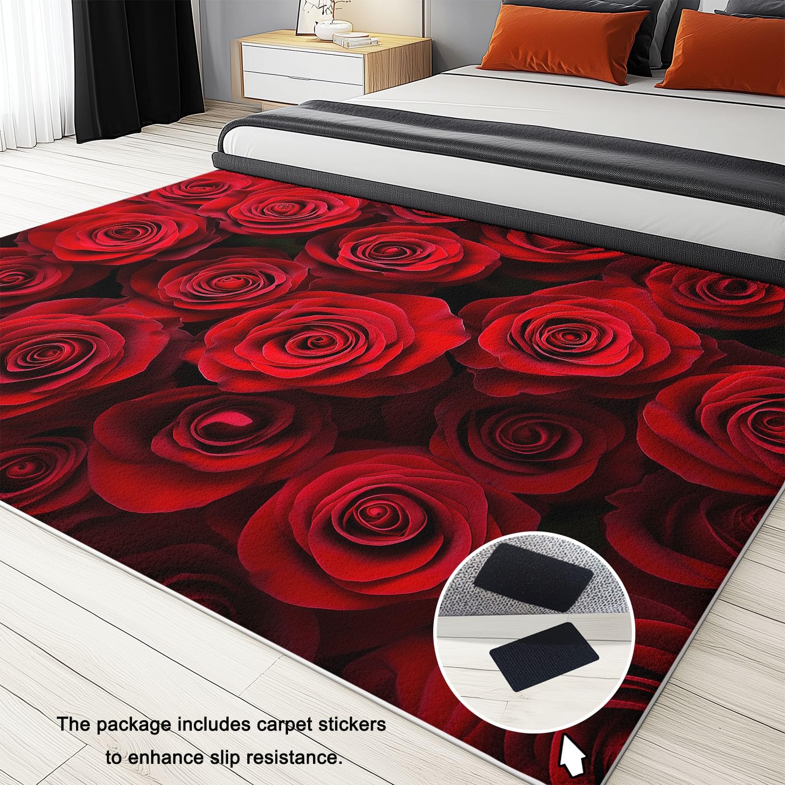 Designerski dywan z czerwoną różą kwiatową, nadaje się do prania w pokoju dziecięcego, salonu, przedpokoju, dywanu można prać w pralce, krótkie włosie 160 x 230 cm, czerwony