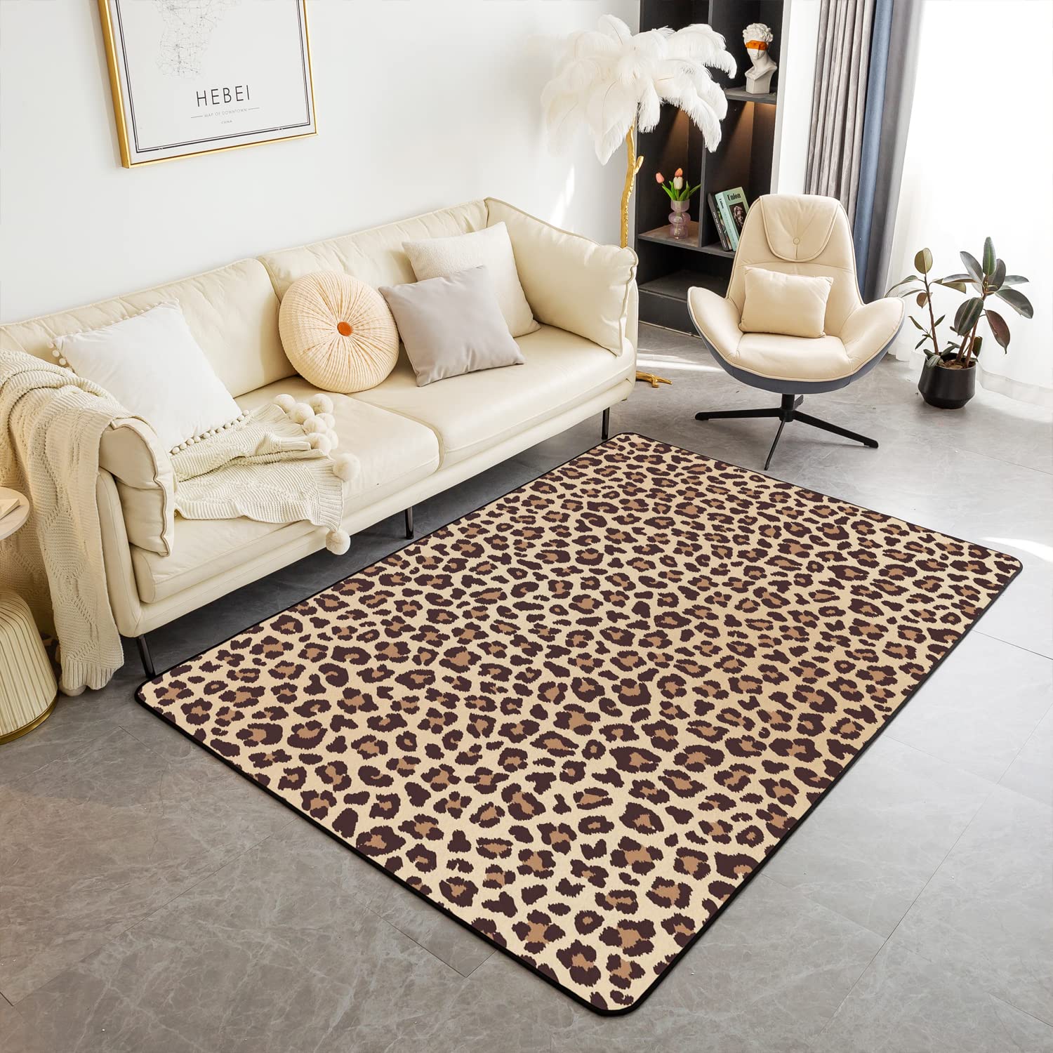 Homemissing Leopard Print Area Rug Kids Cheetah Indoor Floor Mat Safari Animal Living Room Rugs Bedroom Decor Brown Black Accent Rug 150 * 200cm โ image 1