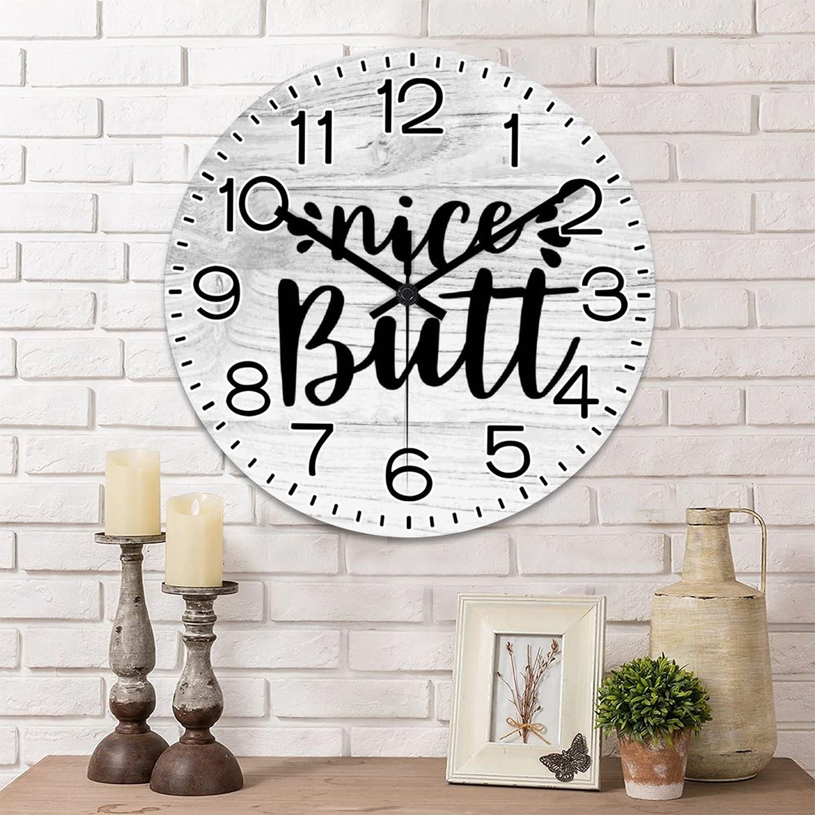 Horloge murale en bois Nice Butt de 38 cm avec mouvement silencieux à quartz pour maison