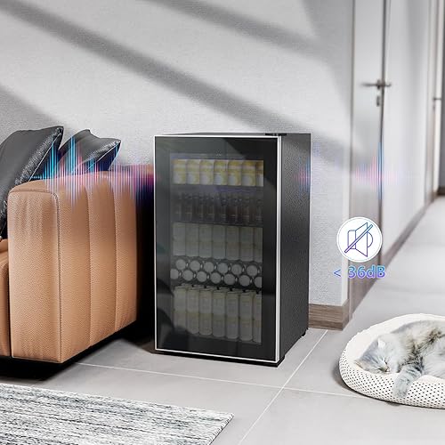 Miniatura 7 de Kndko Refrigerador de bebidas  Mini refrigerador para 130 latas con estantes ajustables, puerta de cristal, control digital de temperatura,