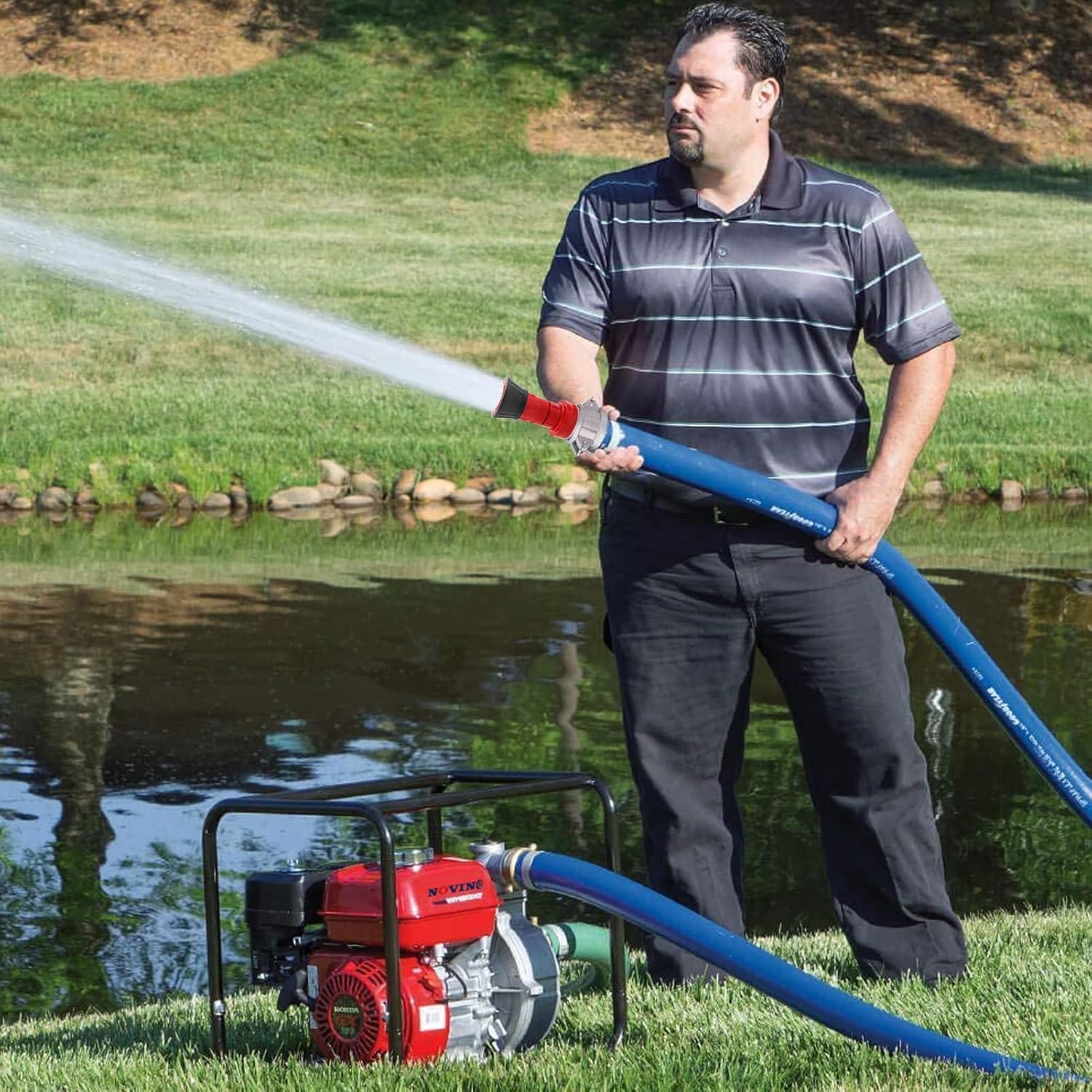 Fire Hose Nozzle,1-1/2 inch NPSH Heavy-Duty Industrial Fire Hose Constant Flow Fog Nozzle with 2pcs 1.5" Aluminum Camlock Fitting Coupling Equipment