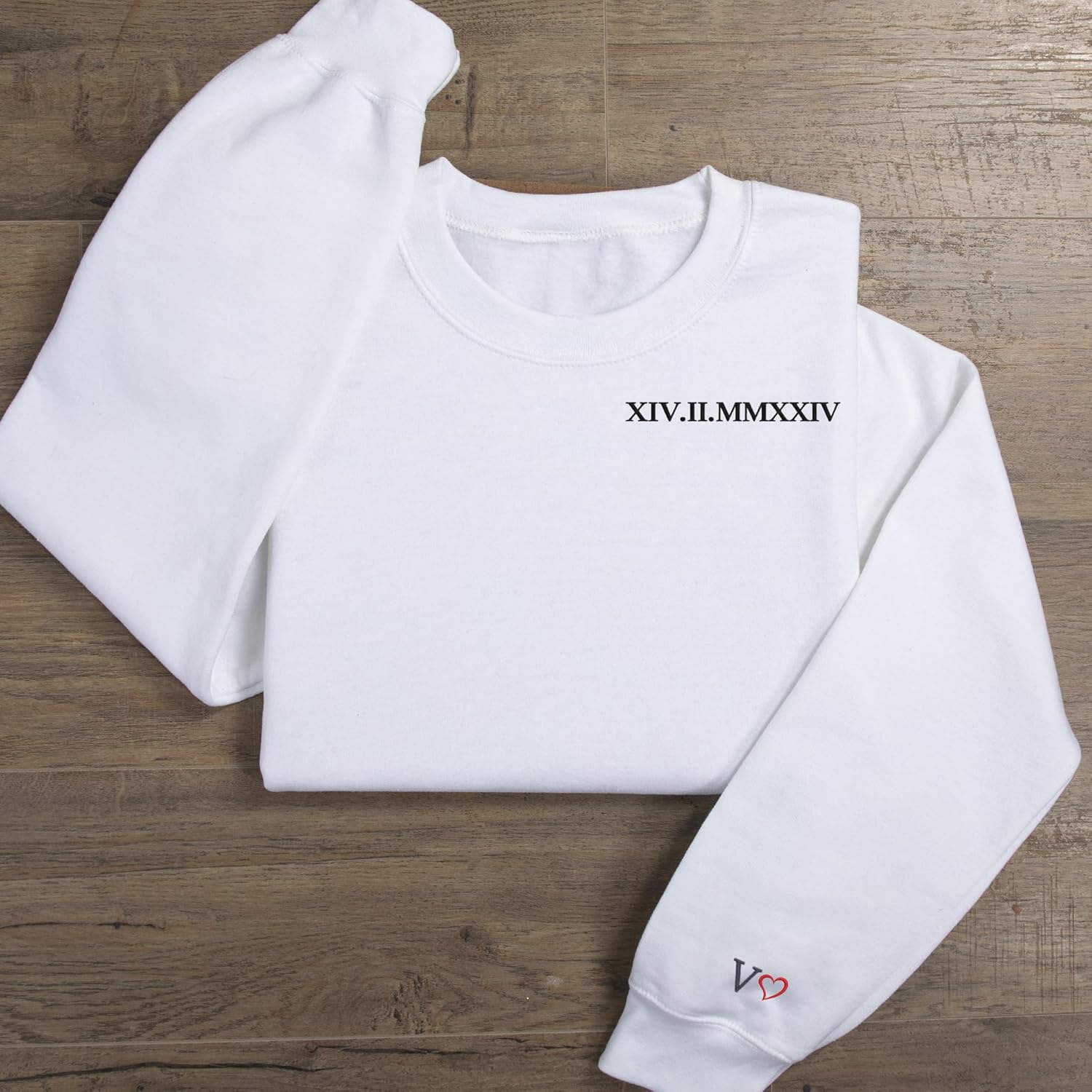 Custom Embroidered Roman Numeral Couple Hoodie Sweatshirt, Personalized Date & Heart Matching Sweater, Valentines Day Gifts - Image 6