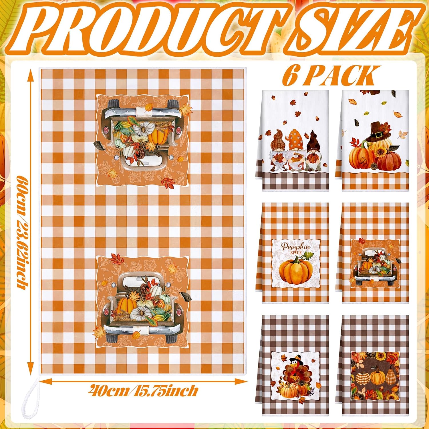 Geyoga Set of 6 Fall Kitchen Towels Autumn Dish Towels Pumpkin Hand Towel image 3