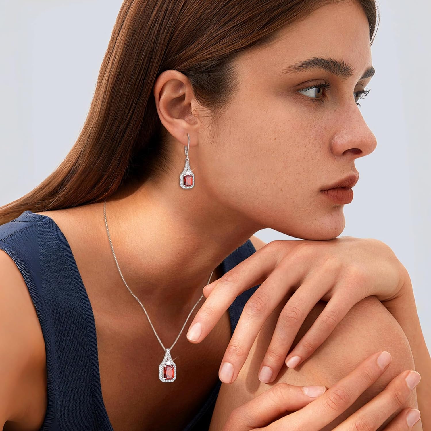 Emerald Cut Dangle Drop Earrings 925 Sterling Silver Halo Rectangular Leverback Earrings Birthstone Jewelry for Women
