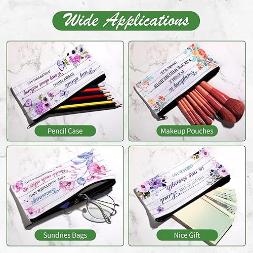 Miniatura 3 de Zonon 6 piezas inspiradoras de versículo bíblico para mujeres, suministros de estudio bíblico, suministros de diario, bolsas de maquillaje de lona