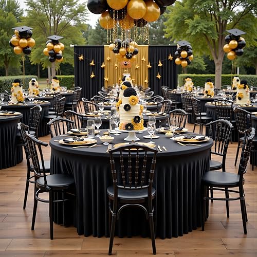 Miniatura 5 de Paquete de 2 manteles redondos de elastano negro de 5 pies para mesa redonda de 60 pulgadas, manteles redondos elásticos sin arrugas para mesas