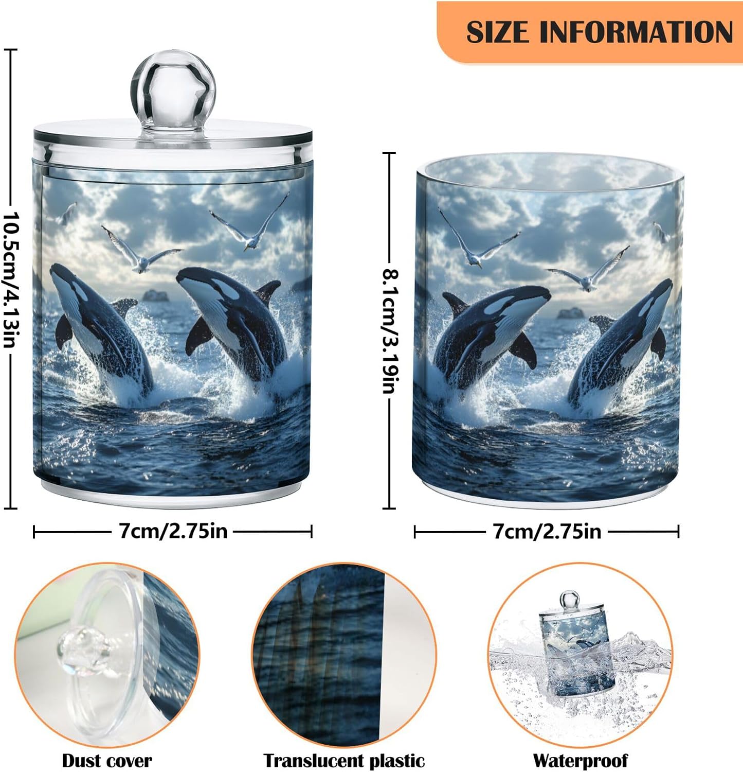 MNSRUU 4 Pack Qtip Holder Organizer Dispenser Whales Seagull Bathroom Storage Canister Cotton Ball Holder Bathroom Containers for Cotton Swabs/Pads/Floss
