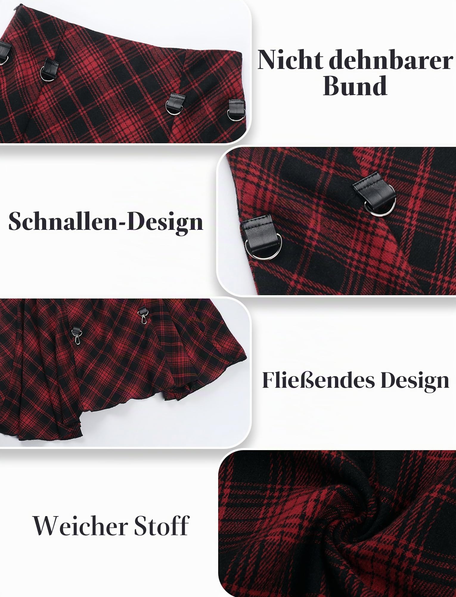 Damen Rock Kariert Unregelmäßig Tennisrock Mini/Midi/Lang/Kurze Röcke Hohe Taille A-Linie Skater Rock Vielseitig Plaid Gefaltete Gitterrock Größe S-L