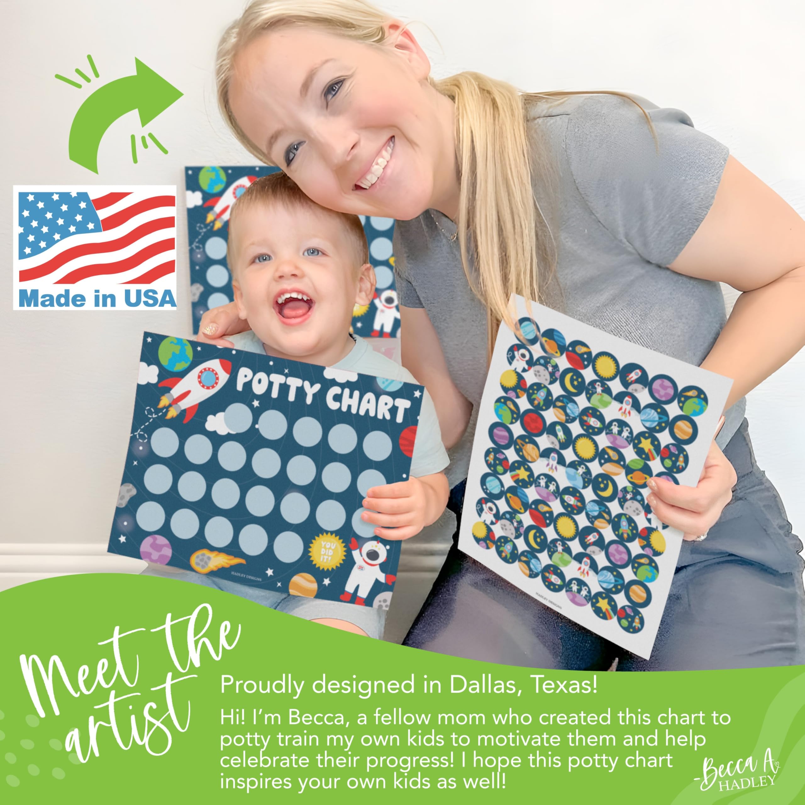 Hadley Designs Potty Training Chart for Boys with Fun Reward Stickers – 10 Potty Chart for Toddlers Boys, 8.5x11
