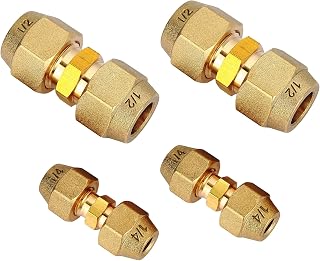 1/4" & 1/2" 4pcs Copper Pipe Coupling Adapters Kit | No-Weld HVAC AC Refrigeration Flare Fittings with Flare Nuts | Corrosion-Resistant Air Conditioning Repair Connectors for Gas (2pcs)