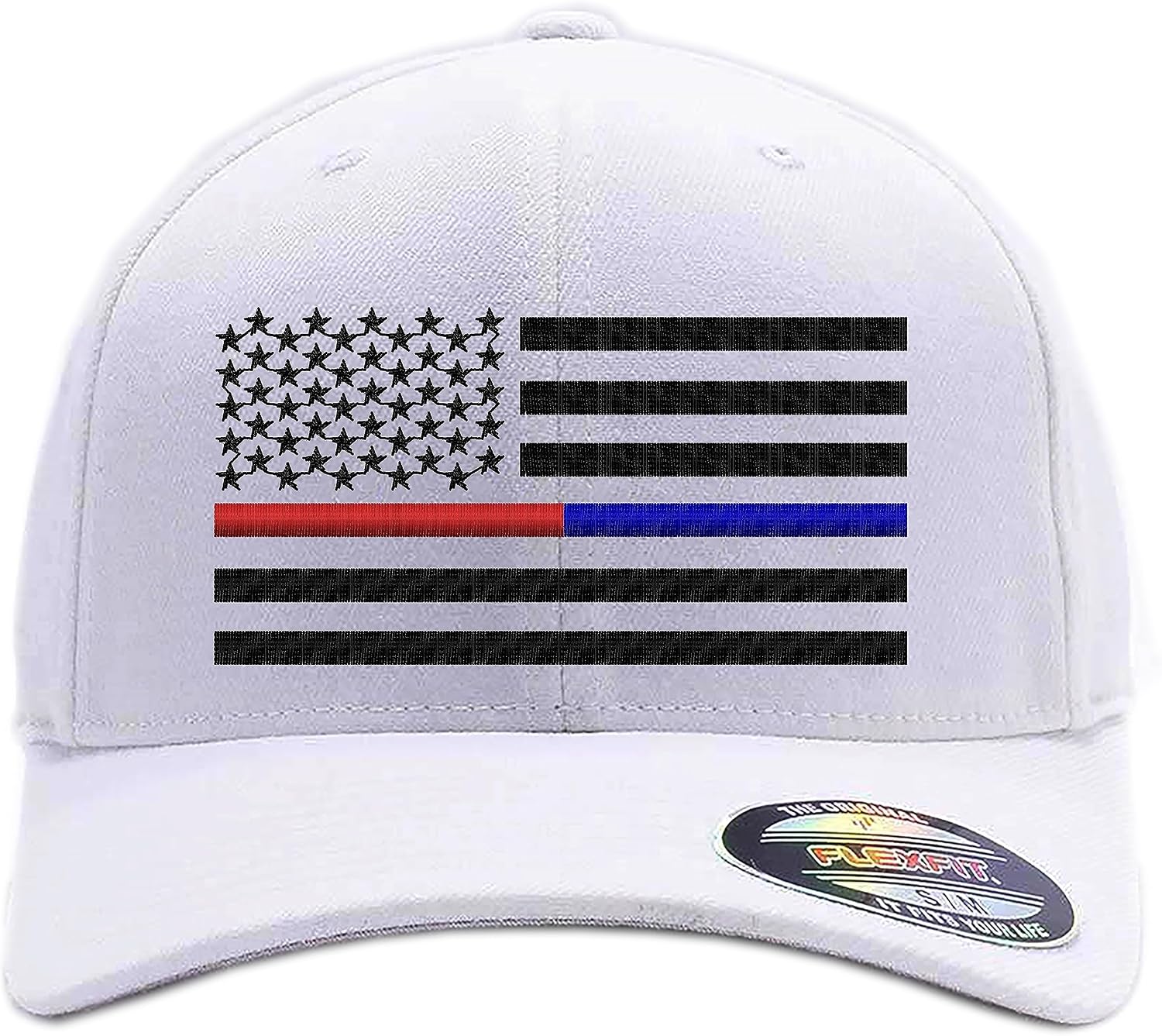 Thin Blue Line/Thin Red Line/Thin Blue and Red Line American Flag Flex Fitted Baseball Hat.