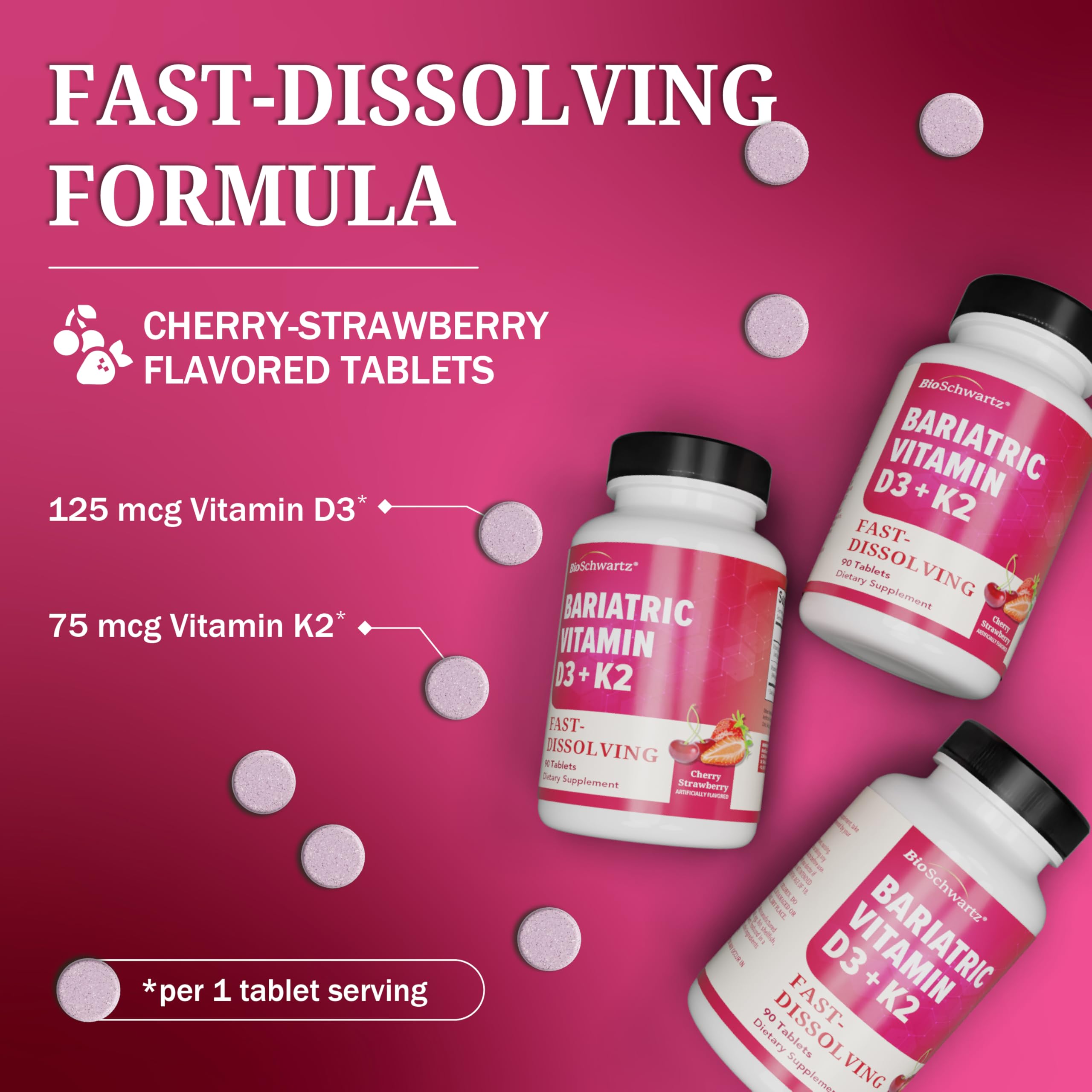 Bariatric D3 K2 Dissolvable Tablets - 90 Cherry-Strawberry Tablets — Amazon image 6