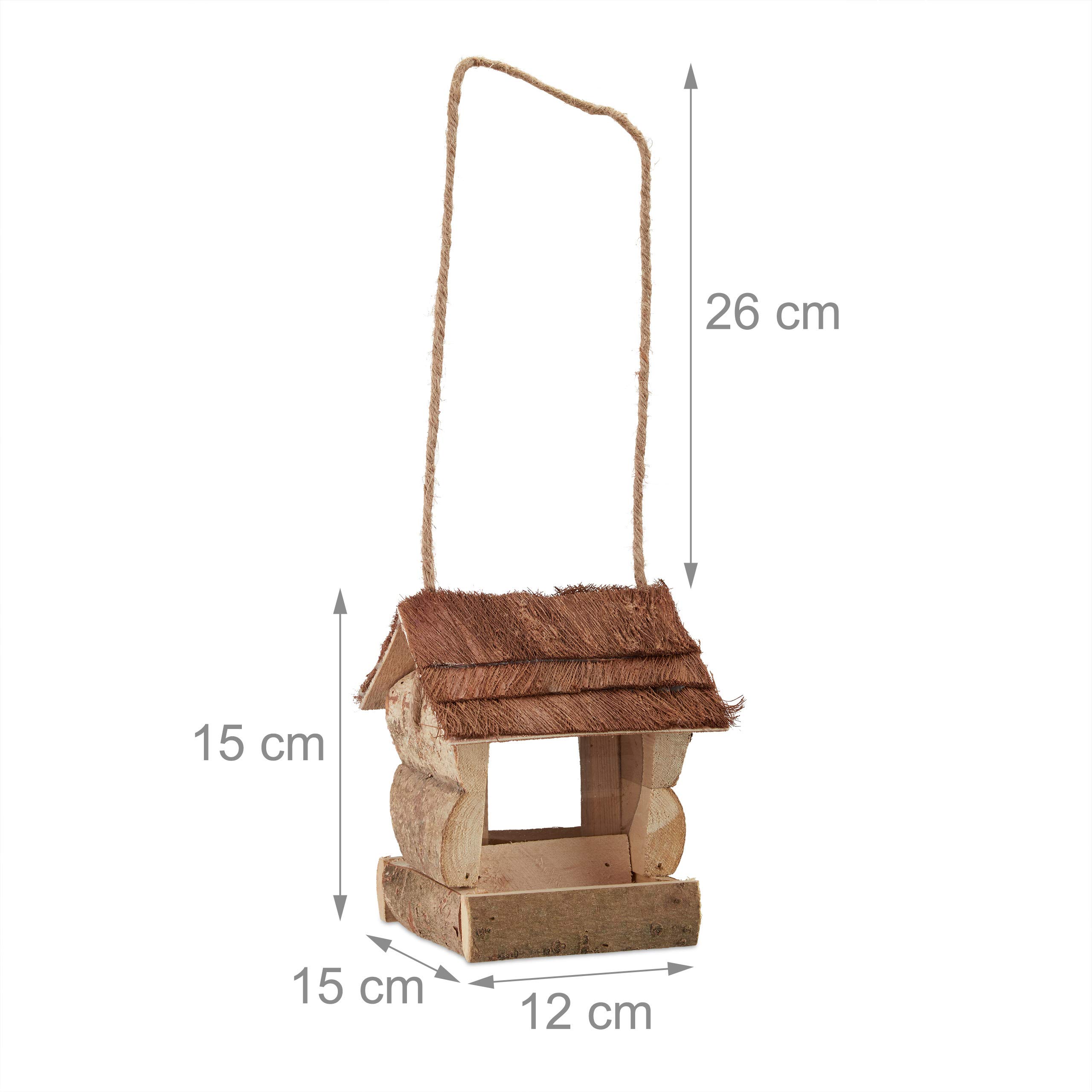 relaxdays Casetta per Uccelli, Realizzata a Mano, in Legno, Decorazione per Balcone & Giardino, 15x12x15 cm, Naturale