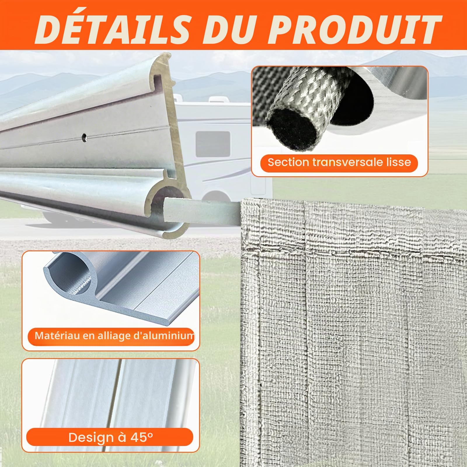 BRGD 8 Pièces 50cm Bande D'auvent en Aluminium, Rail d'attache Canal C 45° Rail d'auvent pour Camping-Cars, Caravanes et Tentes