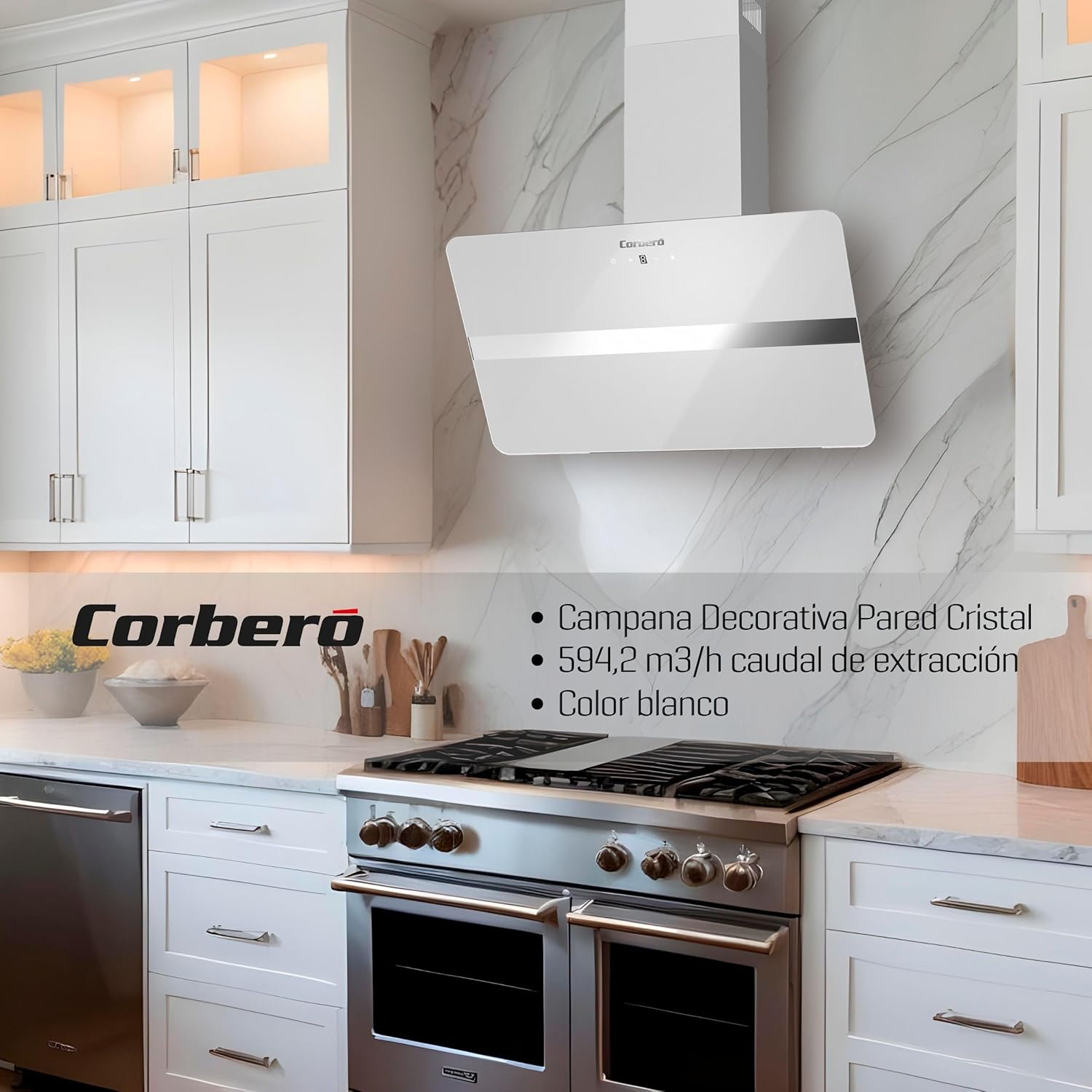 Corberó VICTORIA760W hood installed in a modern kitchen