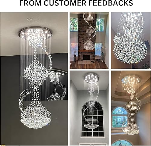 Miniatura 7 de 7PM W32 X H96 - Lámpara de techo alto moderna, lámpara de escalera en espiral, iluminación de cristal, lámpara de lluvia grande para entrada,