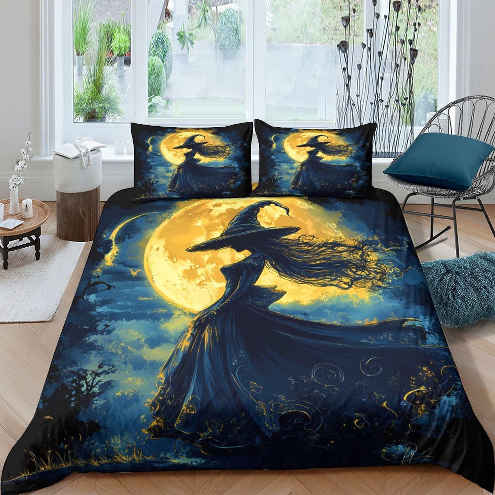 Ctjqhvkz Style-6 3D Printed Witch Moon Fitted Sheet Microfiber Soft Breathable Halloween Bed Cover For Bedroom Dorm Decor Single（135X200cm）